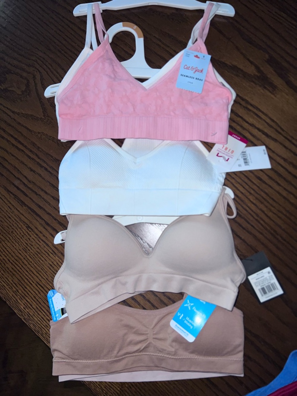 6 - Cat & Jack Girls Seamless Bra, Sports bra - Pink, White, and Nude Pack